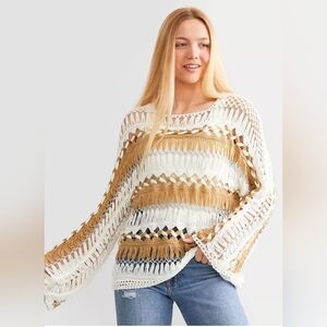 Rain + Rose BUCKLE Crochet Sweater Bell Sleeves Size Large